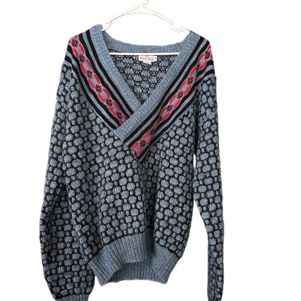 Vintage Neiman Marcus Blue Patterned Sweater Mohair